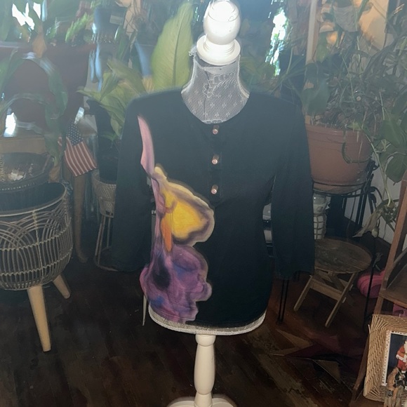 Authentic Chanel Flower Power Floral Black Women's Shirt Size M - Picture 1 of 5